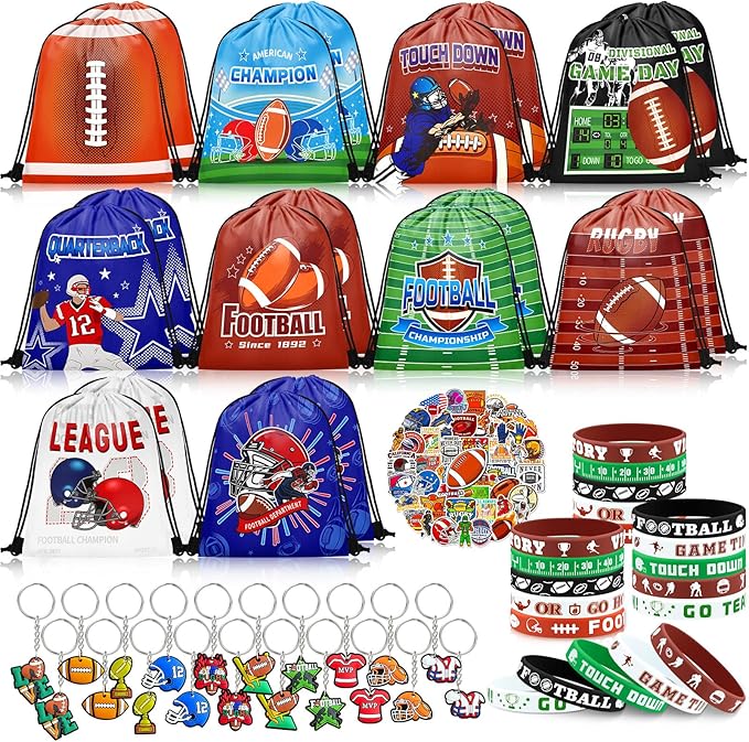 110 Pcs Football Party Favors Drawstring Backpack with Keychains