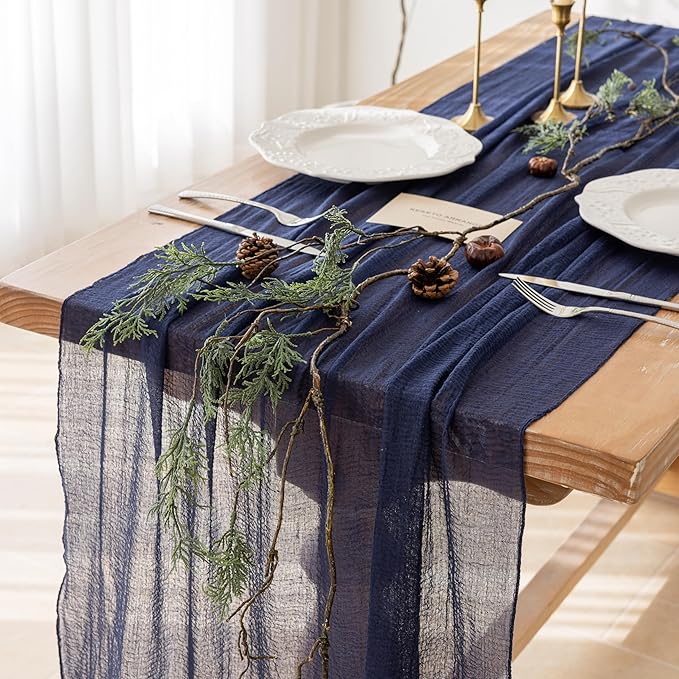 Keketoarrange 6pcs Navy Gauze Rustic Cheesecloth Table Runner 120