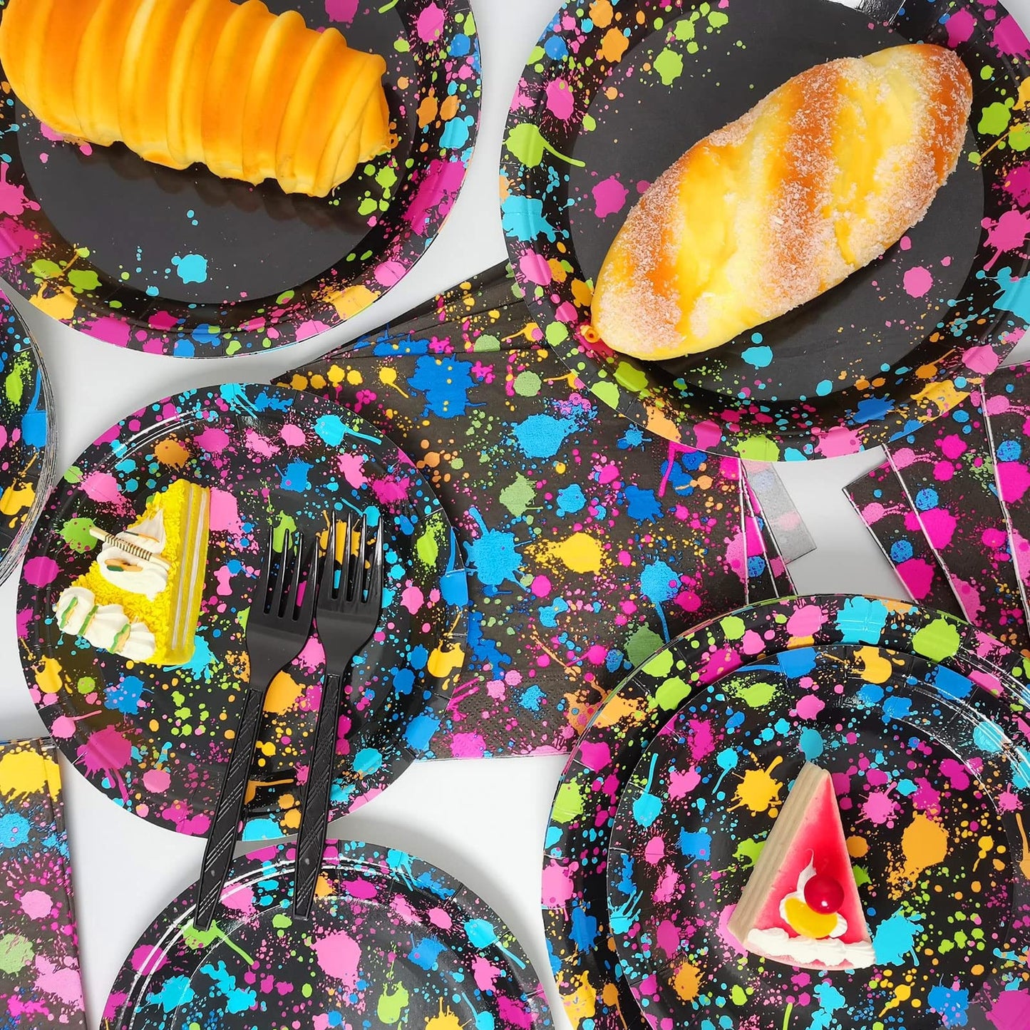 Neon Party Supplies for 24 Guests Neon Plates and Napkins Tableware