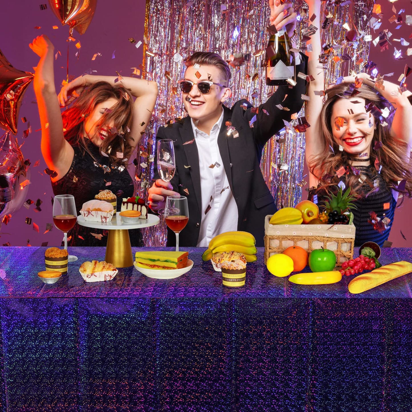 FunnyPars 8 Pack Iridescent Plastic Tablecloths Shiny Disposable Laser