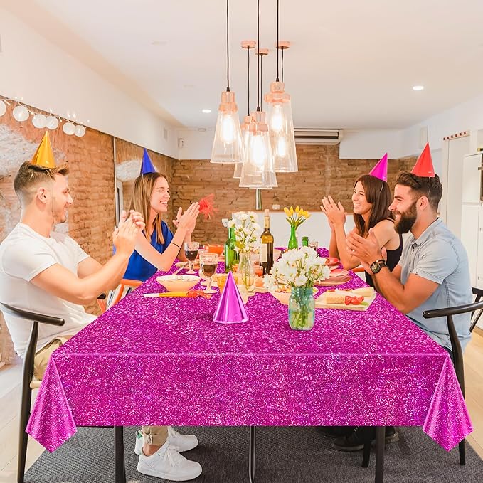 Just Shimmer 1 Pcs Fuchsia Hot Pink Holographic Tablecloths 40" x