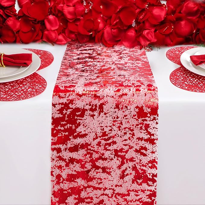 Snowkingdom Red Sparkly Table Runner Glitter Sequin Glitter Metallic
