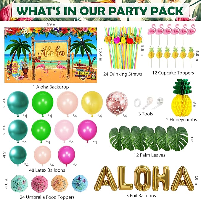 Luau Birthday Party Decorations 321Pcs Hawaiian Tropical Aloha Party