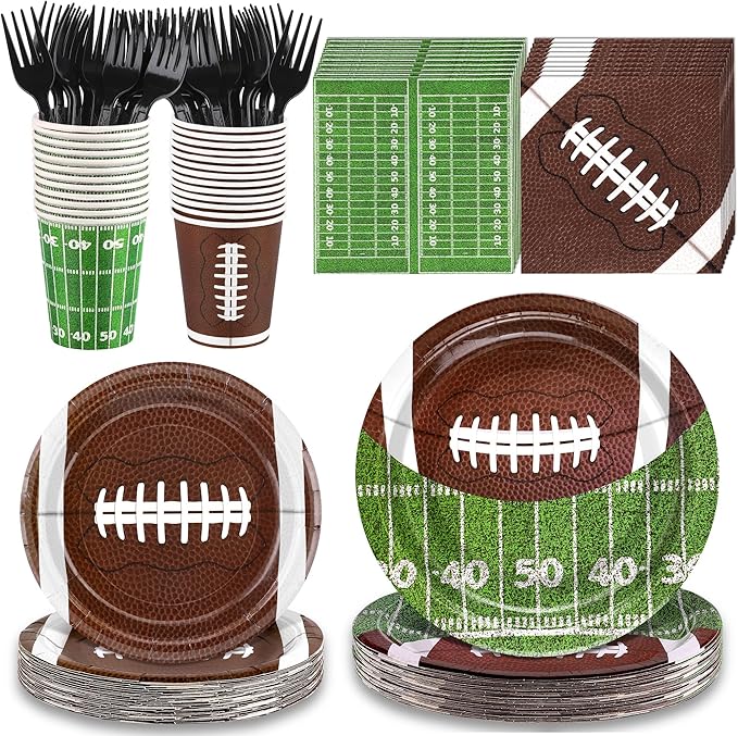 144 Pieces Football Party Supplies Tableware Set Disposable Paper