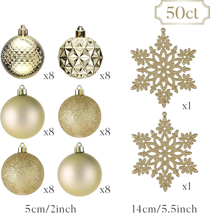 Valery Madelyn Christmas Tree Decorations Ornament Set, 50ct 2 Inches