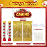 3 Pcs Casino Night Porch Sign Banner with Fringe Backdrop Curtains