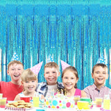 2 Pack 3.2ft x 8.2ft Blue Foil Fringe Curtains Photo Backdrop Party