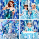 2 Packs Snowflake Foil Fringe Curtain, Blue Silver Ice Glitter