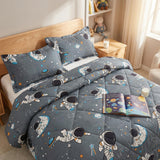JSD Grey Astronaut Kids Comforter Set Full Size, 3 Piece Space Theme