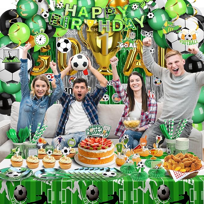 Soccer Party Decorations 255PCS Green Soccer Birthday Party Supplies