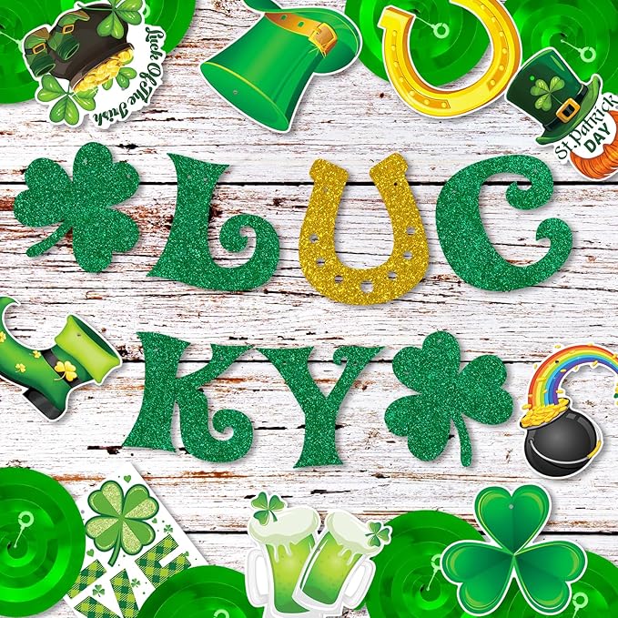 St Patrick's Day Decorations Kit with Banner 10 Hanging Swirls NO