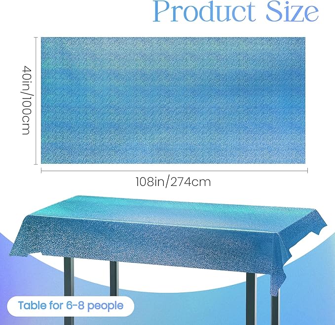3pcs Blue Holographic Laser Tablecloths 40" x 108" Plastic Table