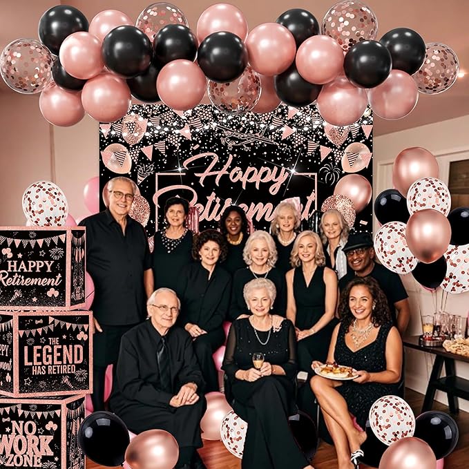 Retirement Party Decorations Rose Gold Balloons Happy retirement