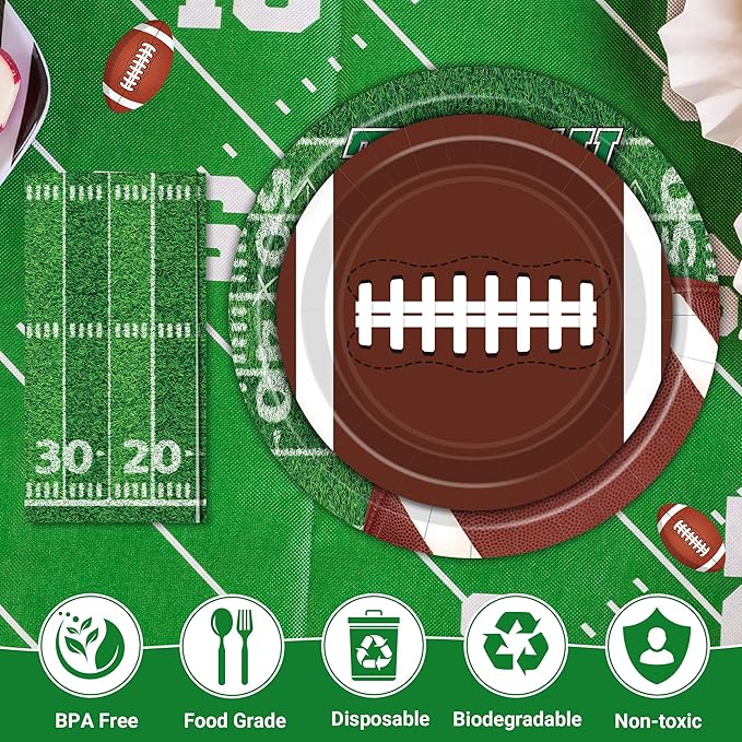 Football Party Supplies Set 150 PCS Dinnerware Decorations Include