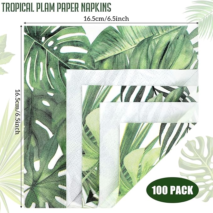 100 Pcs Tropical Palm Leaf Napkins Disposable Hawaiian Luau Aloha