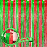 Voircoloria 3 Pack 3.3x8.2 Feet Red and Green Foil Fringe Backdrop