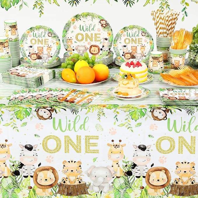 452 Pcs Wild One Birthday Party Decorations for 50 Safari Jungle