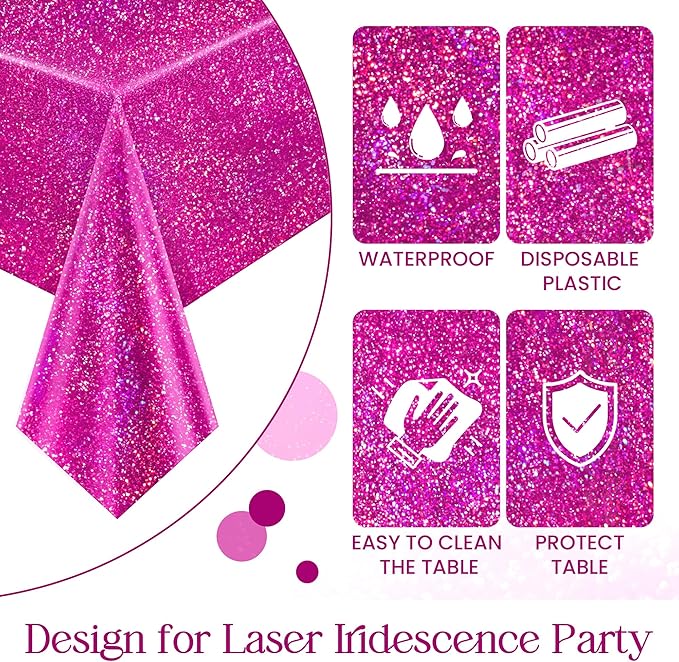 Just Shimmer 1 Pcs Fuchsia Hot Pink Holographic Tablecloths 40" x
