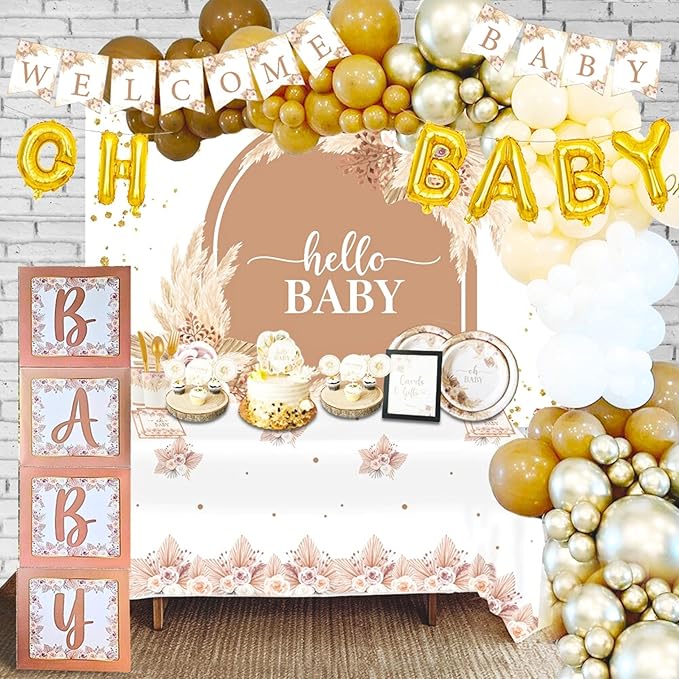 Mega 254 Pc Boho Baby Shower Decorations for Girl or Boy Neutral