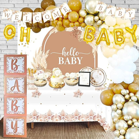 Mega 254 Pc Boho Baby Shower Decorations for Girl or Boy Neutral