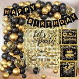 Black and Gold Birthday Party Decorations for Men Women Includes