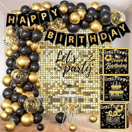 Black and Gold Birthday Party Decorations for Men Women Includes