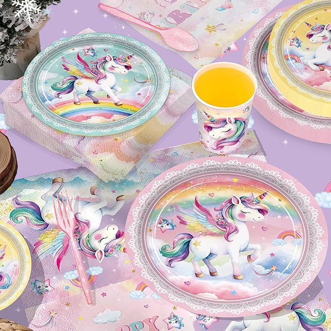 210pcs Unicorn Birthday Party Supplie Plates Napkins Unicorn Party