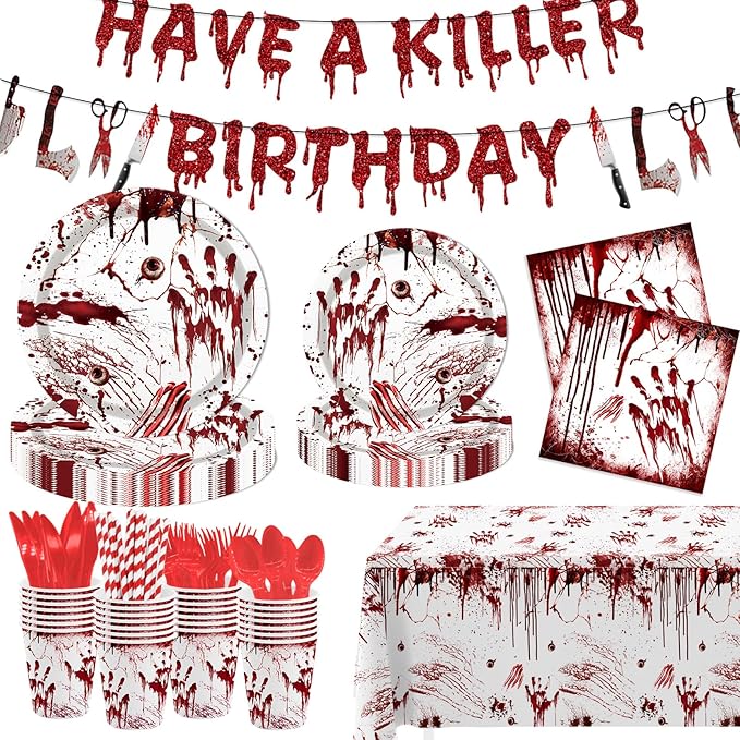 Killer Birthday Decoration 194PCS Halloween Scream Party Tableware