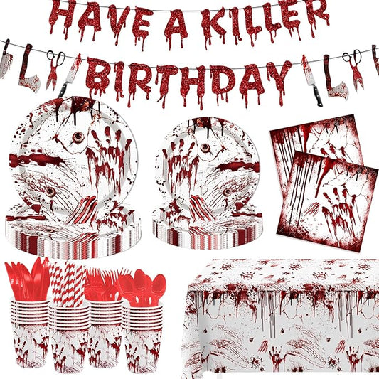 Killer Birthday Decoration 194PCS Halloween Scream Party Tableware