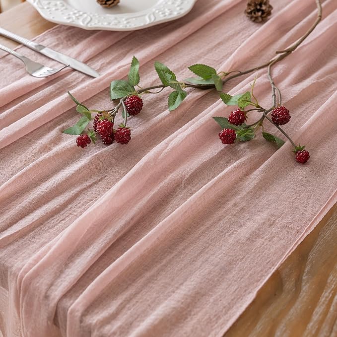Keketoarrange Dusty Pink Table Runner Cheesecloth Gauze Rustic 120