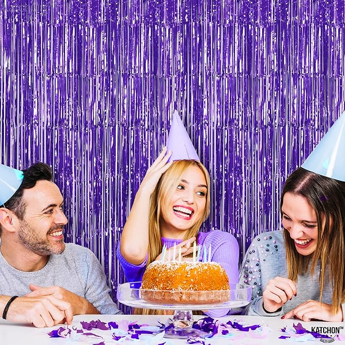 KatchOn, Light Purple Foil Fringe Curtain - 3.2x8 Feet, Pack of 2 for