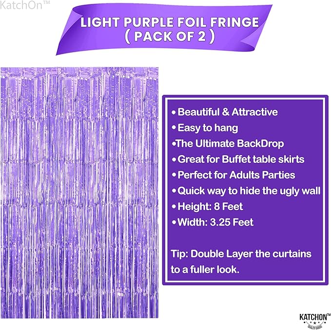 KatchOn, Light Purple Foil Fringe Curtain - 3.2x8 Feet, Pack of 2 for