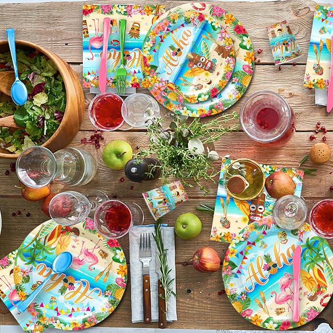 Hawaiian Flamingo Party Supplies Tableware Set Tropical Luau