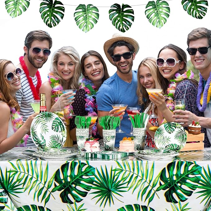 171 Pcs Hawaiian Luau Party Supplies Tropical Palm Leaves Tableware