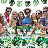 171 Pcs Hawaiian Luau Party Supplies Tropical Palm Leaves Tableware