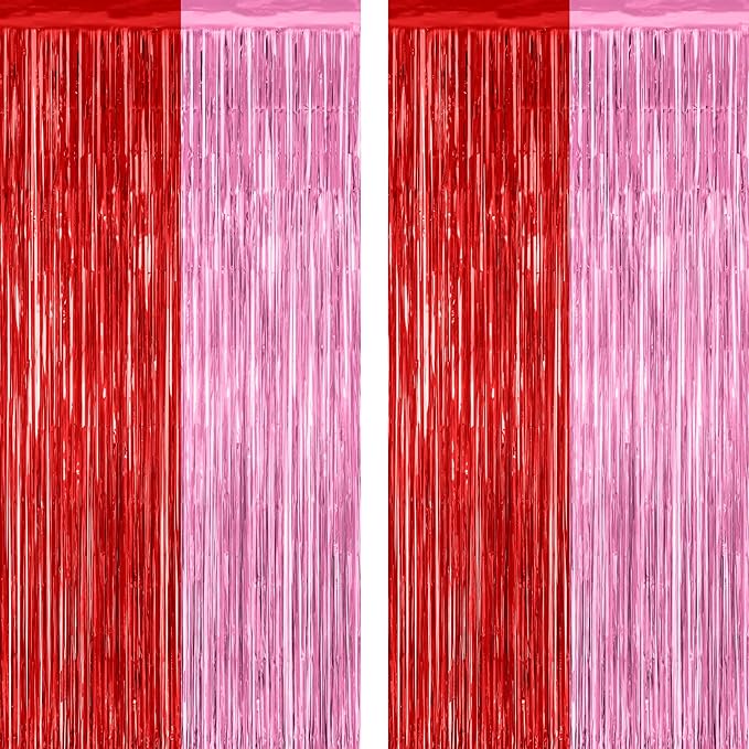 2 Pack Backdrop Curtains, 3.28 Feet x 7.05 Feet Red Pink Backdrop,