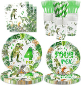 208 Pcs Dinosaur 4th Birthday Party Supplies, Green Dino Roar I'm