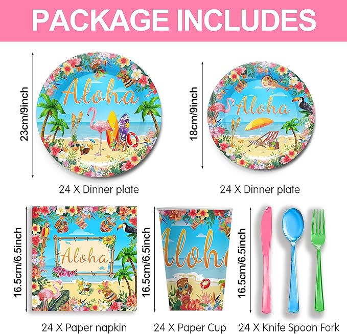 Hawaiian Luau Party Supplies Tableware Set Tropical Flamingo