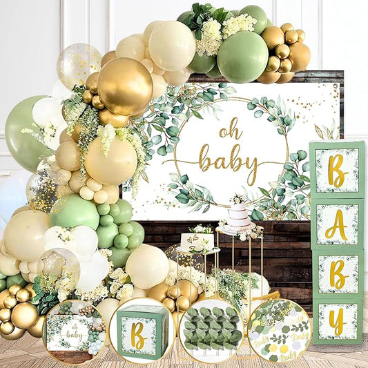 263 Pc Sage Green Baby Shower Decorations Boy Or Girl Gender Neutral