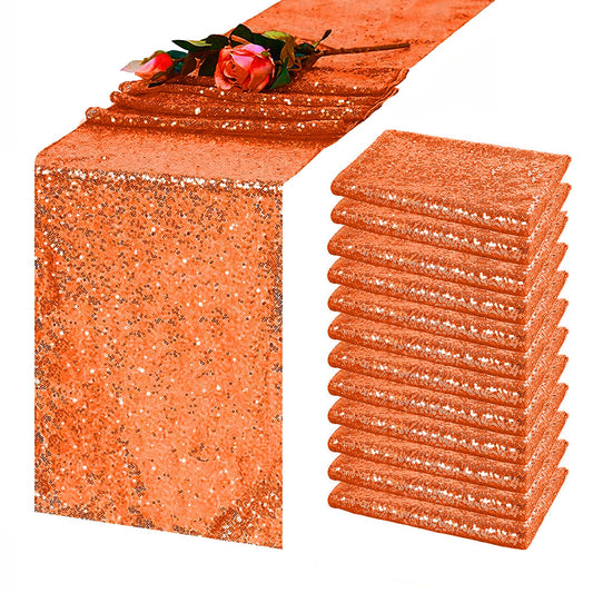 TCBESTO 12 Pack Orange Sequin Table Runner 12 x 72 Inch - High Density