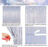 8 Pack 3.28 FT x 7.05 FT Tinsel Foil Fringe Backdrop, Glitter Silver