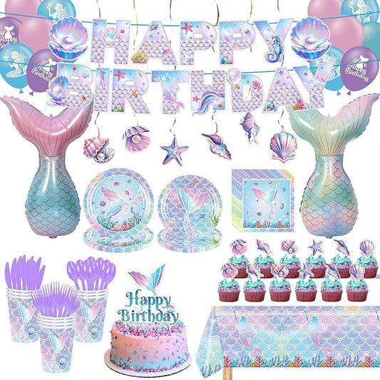 Mermaid Birthday Decorations Party Supplies Include Plates Napkins