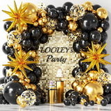 137Pcs Black and Gold Balloons Garland Arch Kit with Stars - 5 10 12