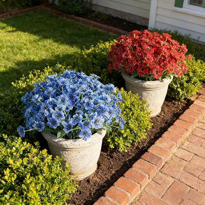 AmyHomie 20 Bundles Artificial Flowers for Outdoors UV Resistant Fake