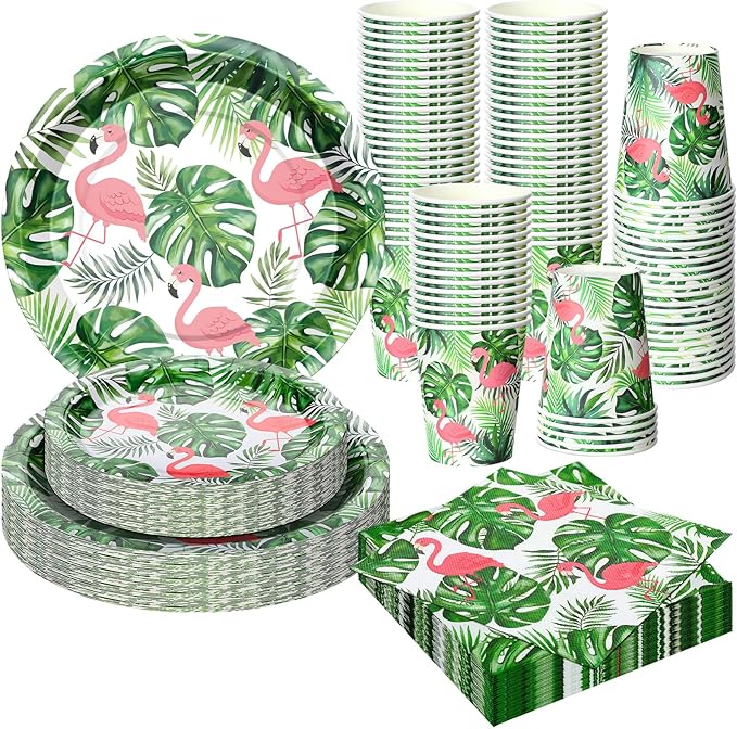 200 Pcs Tropical Flamingo Hawaiian Aloha Party Supplies Serve 50