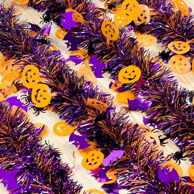 Halloween Garland Decorations 50Ft Glitter Tinsel Pumpkin Bats