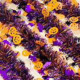 Halloween Garland Decorations 50Ft Glitter Tinsel Pumpkin Bats