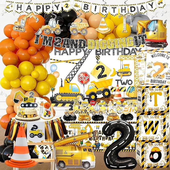 176pcs Construction 2nd Birthday Party Supplies Dump Truck Party