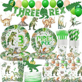 208 Pcs Dinosaur 3rd Birthday Party Supplies, Green Dino Three Rex