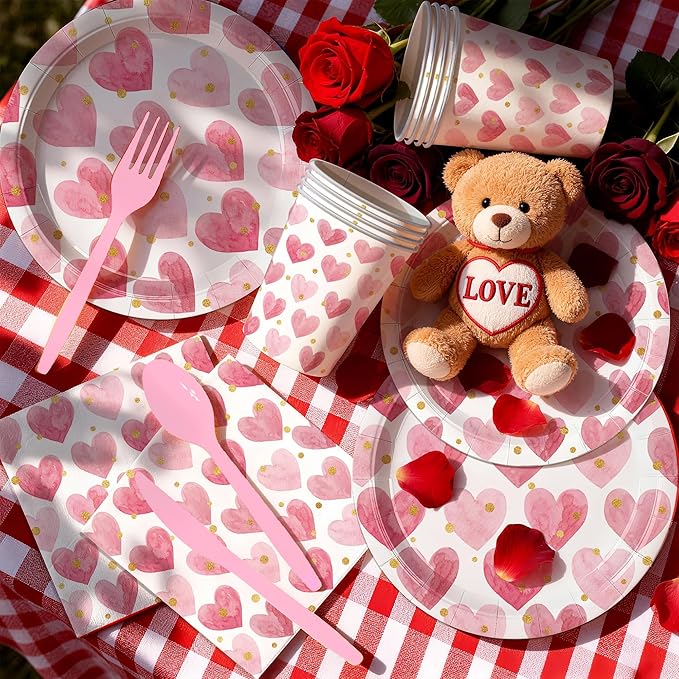 168PCS Valentine Party Supplies Pink Heart Valentine's Day